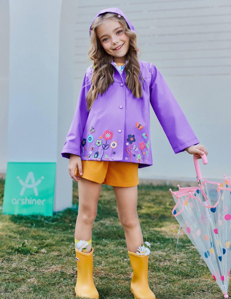 Arshiner Girl Baby Kid Waterproof Hooded Coat Jacket Outwear Raincoat Hoodies 2-9 Y,Purple,100(Age for 2-3Y) - Image 4